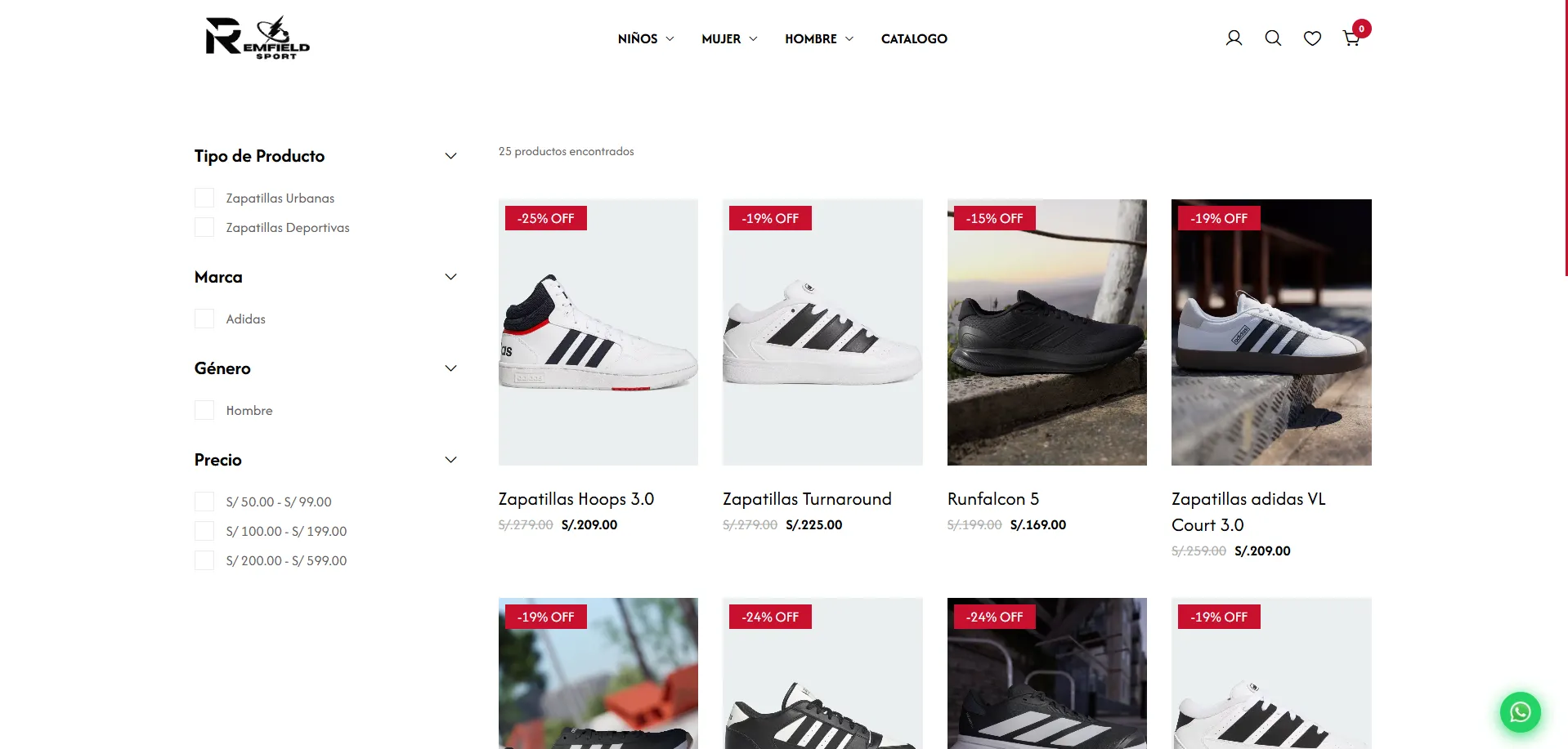 Catálogo de zapatillas de la tienda en línea de Remfield Sport